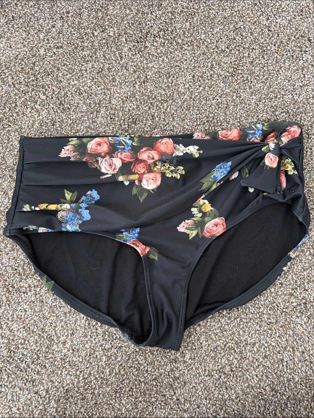 Albion Black High-Waist Bikini Bottoms with Pink & Blue Floral Print